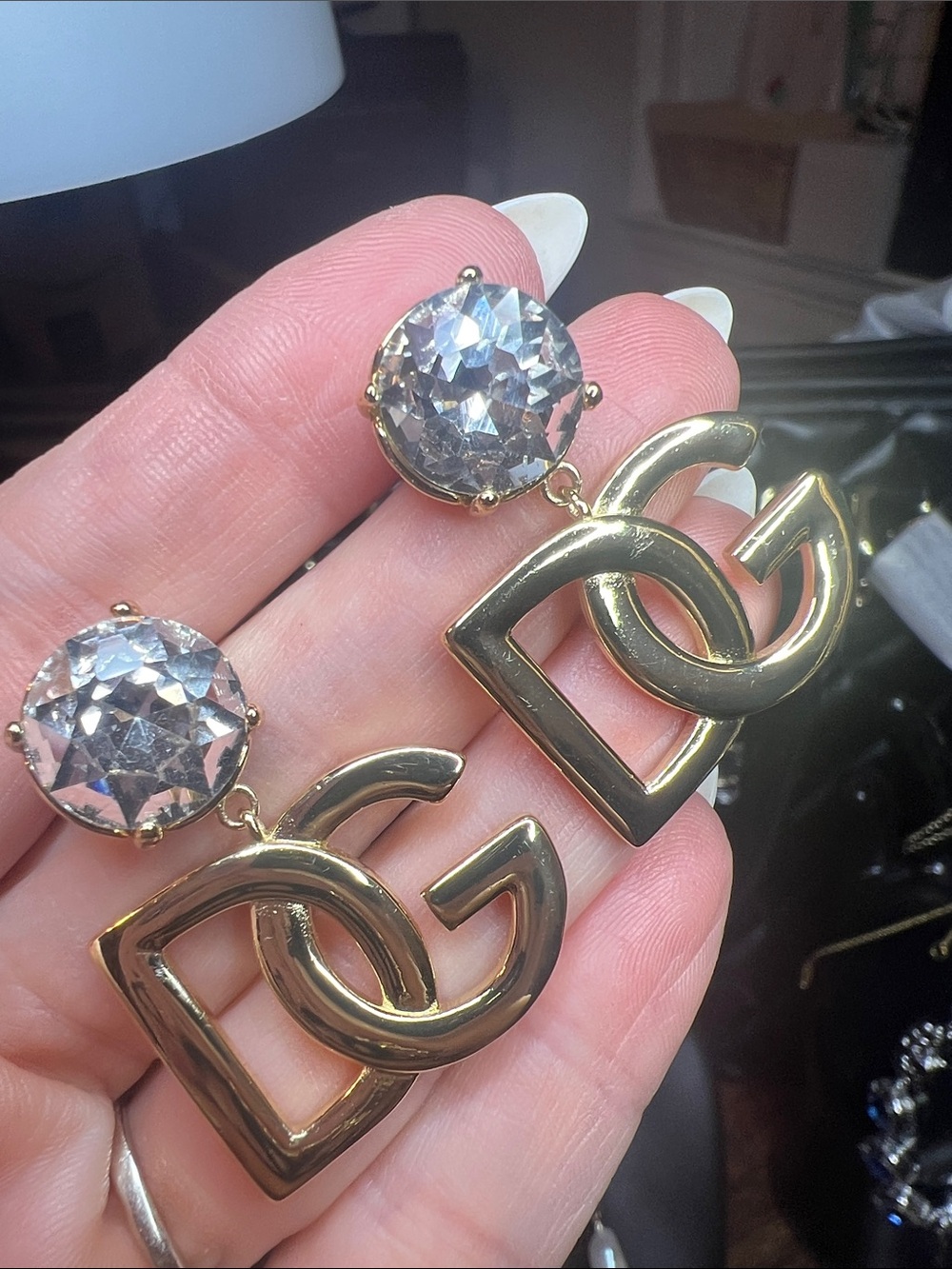 Inspired Gold-Tone  Letter Drop Design Earrings with Bling Diamonds.